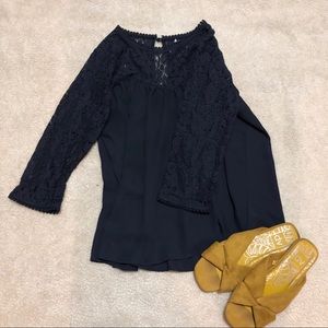 Navy Blue Flowy Blouse